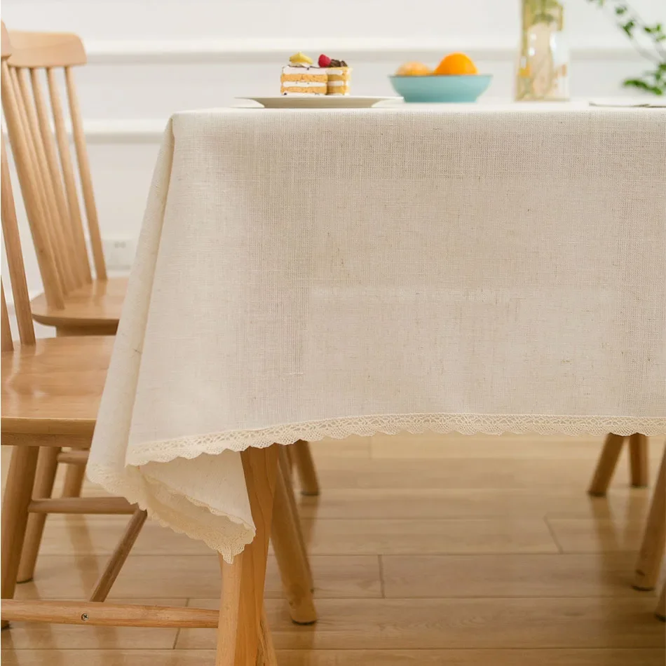 Linen Blend Tablecloth, Splice Technology, Lace Dust-Proof Table Cover, for Kitchen Dinning Party Tea Table Decoration