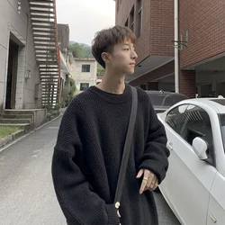 Winter Long Sleeve O Neck Men Sweater Teenagers Street Fashion Loose Casual Harajuku Simple Men Clothing Pullovers Black Grey