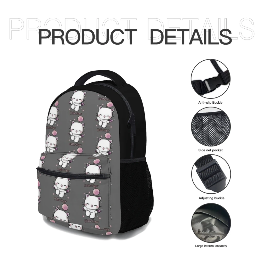 New Fashionable  Hello Kupo Backpack Bag Large Capacity Trendy Book Bag Multi-pockets Adjustable 17inch