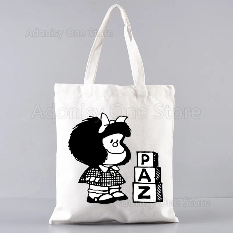 Mafalda-Bolso de compras de lona para mujer, bolsa de playa, de hombro, de gran capacidad