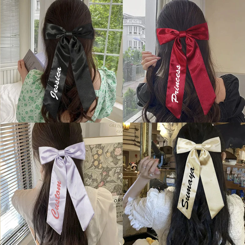 

Personalized Name Bows Hair Clips Embrodery Name & LOGO Large Hair bows Headwear Satin bows Party Gifts Custom Girls Hair Clips