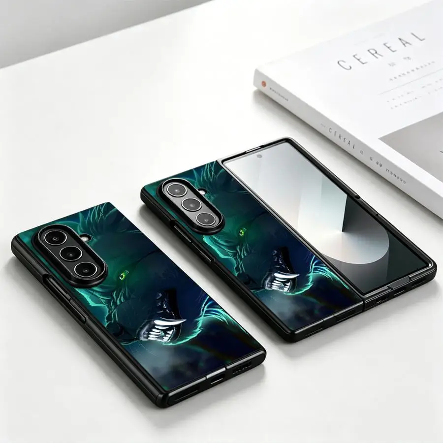Teal Fanged Shadow Wolf Phone Cover Case for Samsung Galaxy Z Fold 8 Ultra ZFold7 ZFold6 ZFold4 Z Fold 7 6 5 4 3 ZFold3 ZFold5