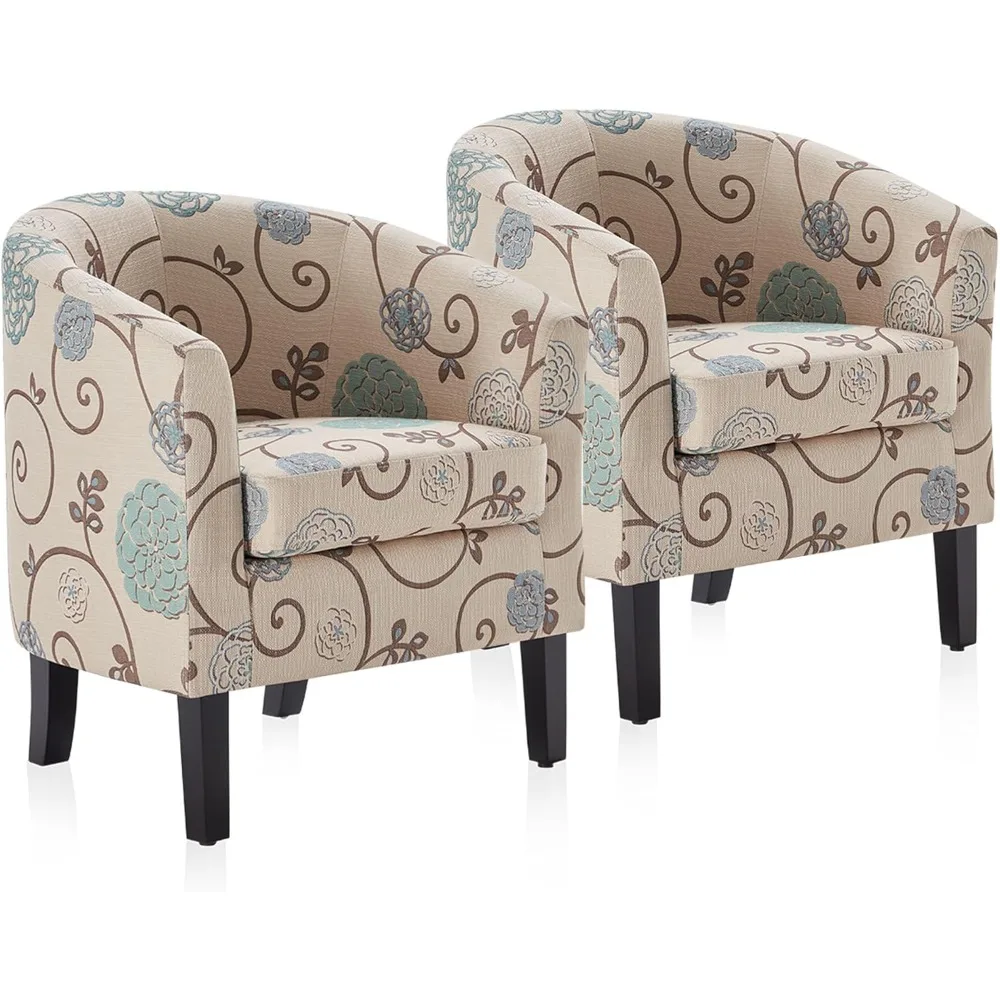 

Living Room Chairs Set of 2, Linen Round Accent Barrel Chairs, Club Tub Sofa Chairs for Bedroom, Corner Chairs with Flared Legs