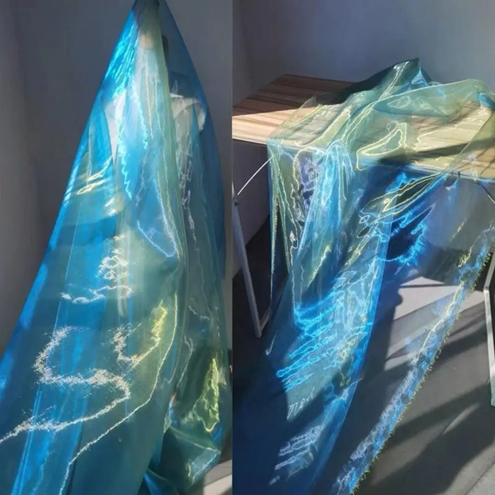 150X100cm Organza Fabric Soft Yarn Magic Mercerized Yarn Laser Fabric Fantasy Color Two-color Gradient DIY Fabric Dance Dress