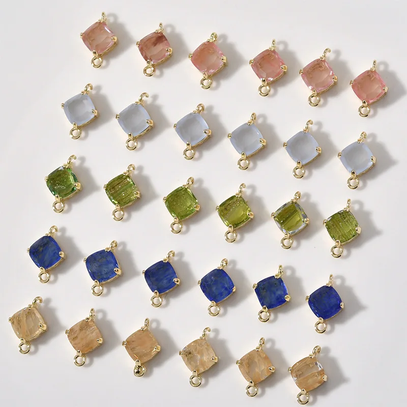 Copper Plated 14k Gold Double Hanging Rhinestone Rhombus Pendant DIY Ear Jewelry Bracelet Necklace Pendant Material Accessories
