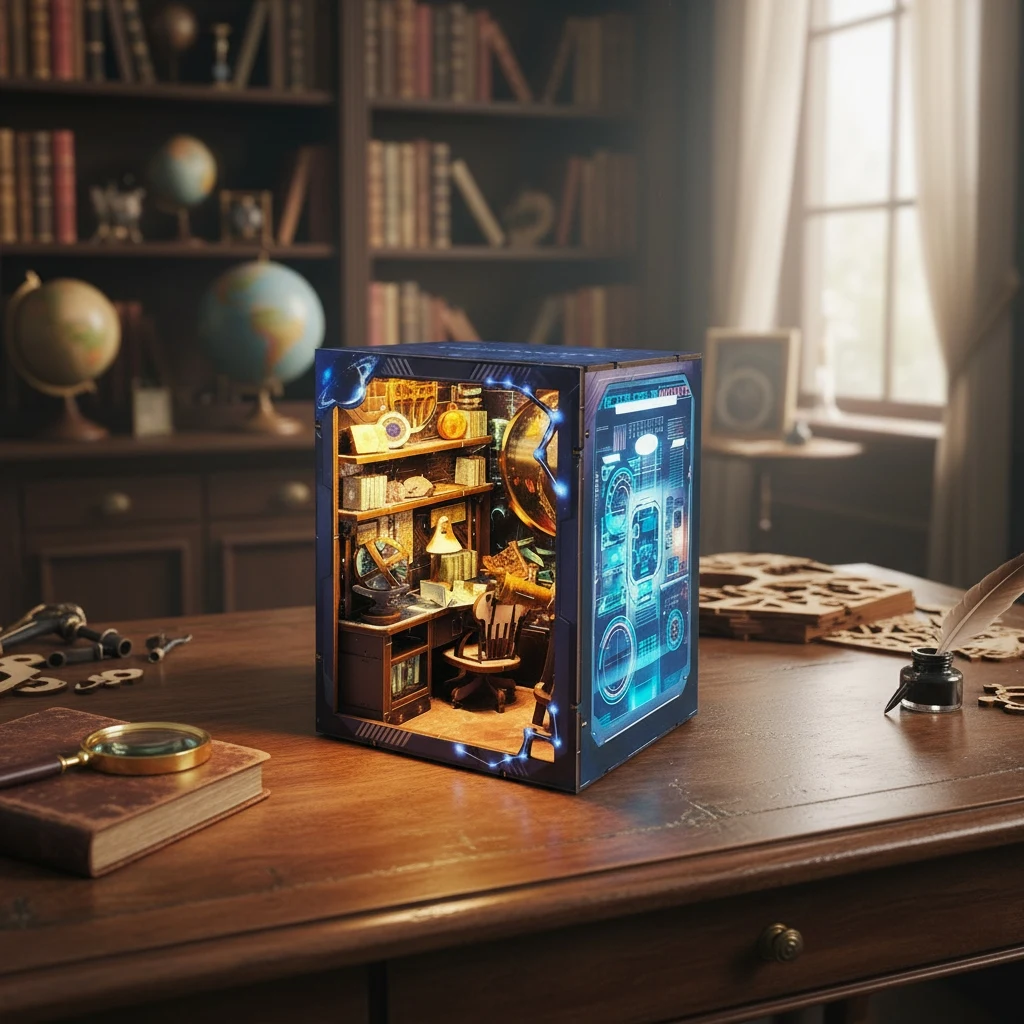 

OUZEY 3D Wooden Book Nook DIY Kit - “Stargazer's Lab” Miniature Observatory, Astronomy Study Room Decor & Puzzle Gift