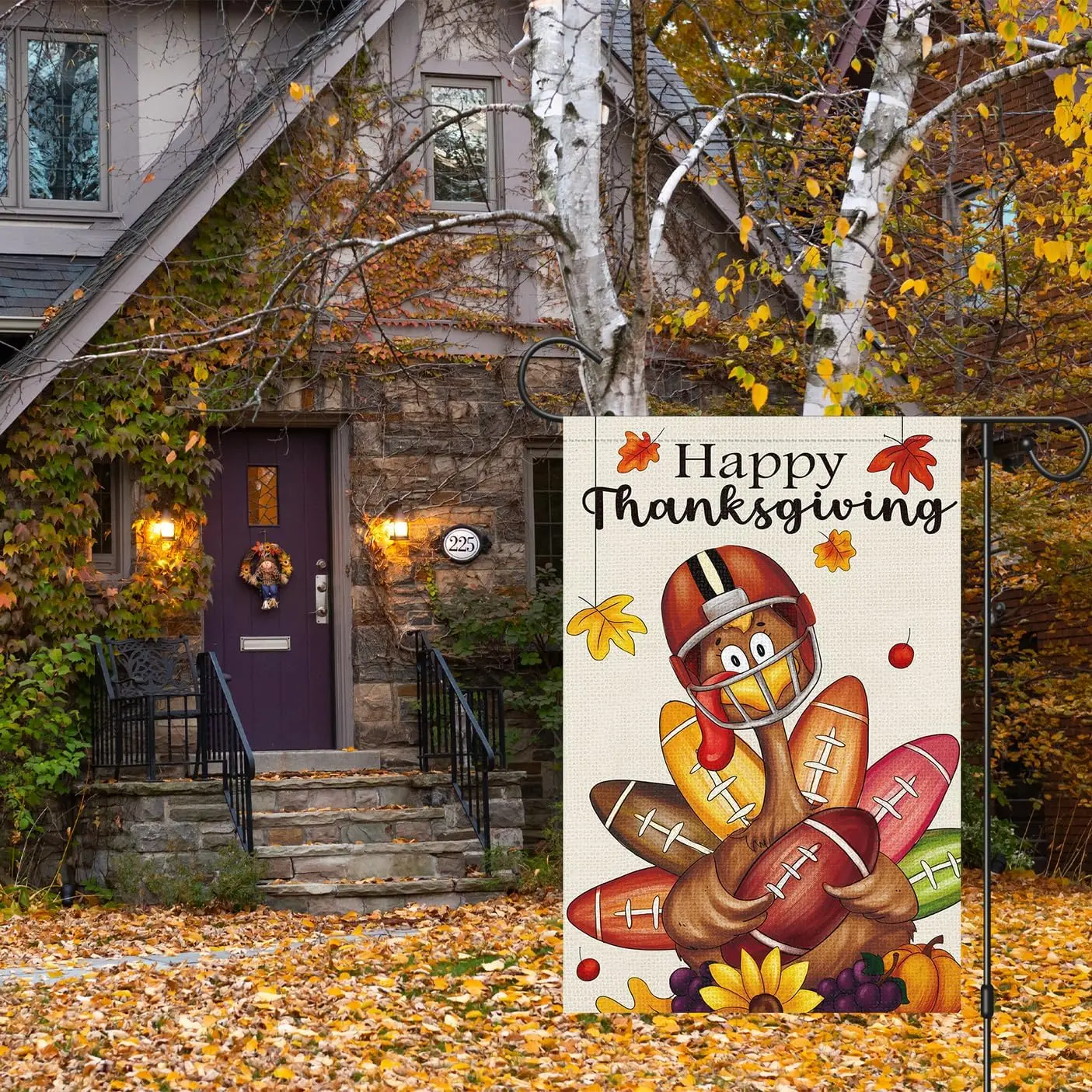 Louise Maelys Happy Thanksgiving Garden Flag Turkey Fall Football 12x18 Inch Double Sided Welcome Small Burlap Autumn Yard F uui
