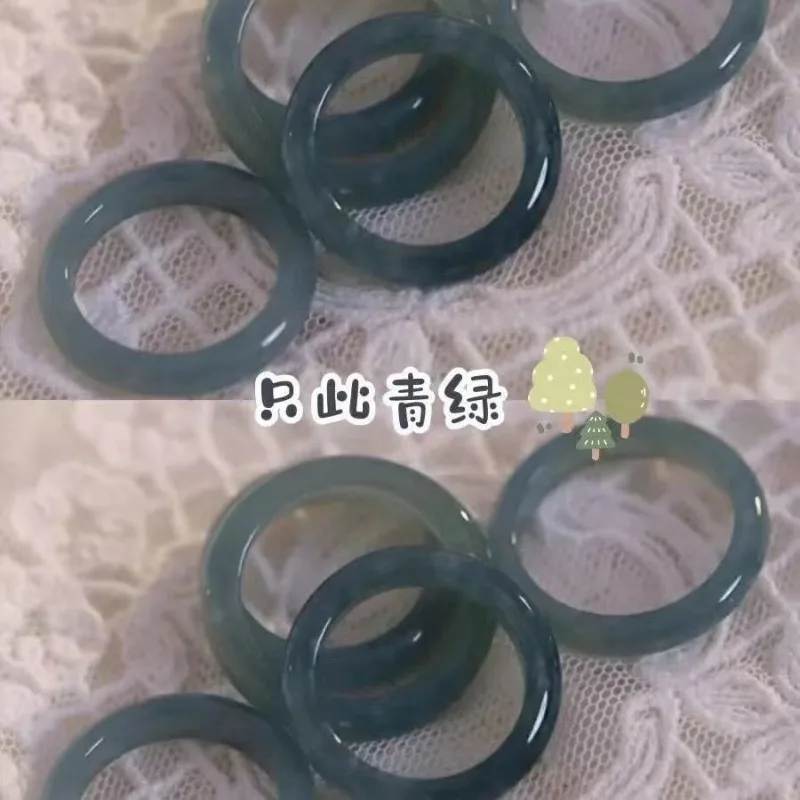 New Green Plum Green Tea Glass Imitation Jade Marrow Ring Special Offer Chinese Style Plain Ring Cold Style Couple's Ring