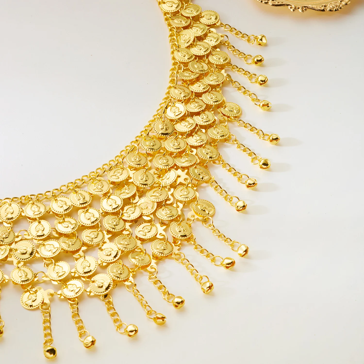 بوهو بيوتي بورتريه عملة جرس هامش مثير الخصر حزام على شكل سلسلة للنساء فريد غريب الذهب اللون شرابة الجسم سلسلة مجوهرات الحفلات #6