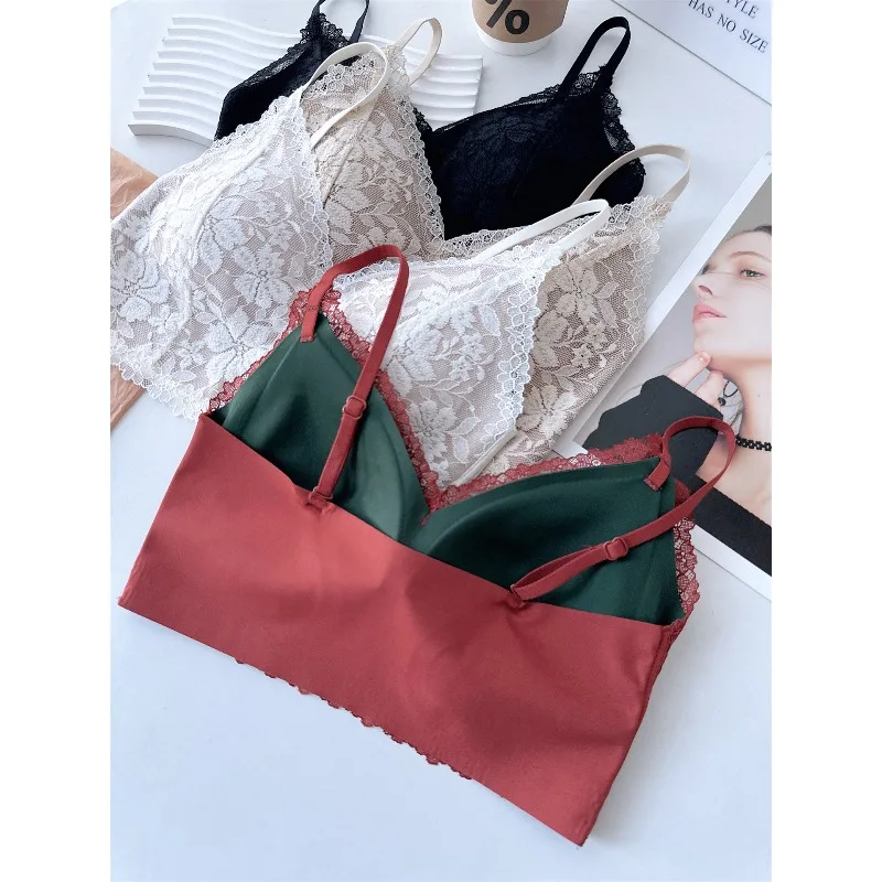 Französischer Stil, tiefer V-Ausschnitt, Spitzen-BH, rein, elegant, feste Körbchen, nahtloser Bralette, Bauchkontrolle, leichte Luxus-Dessous für Frauen MOYISU