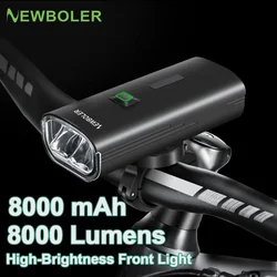 NEWBOLER 8000LM Bike Light Type-C Charging Front Lamp 8000mAh Bicycle Light IPX6 Aluminum Alloy Headlight Bike Accessories