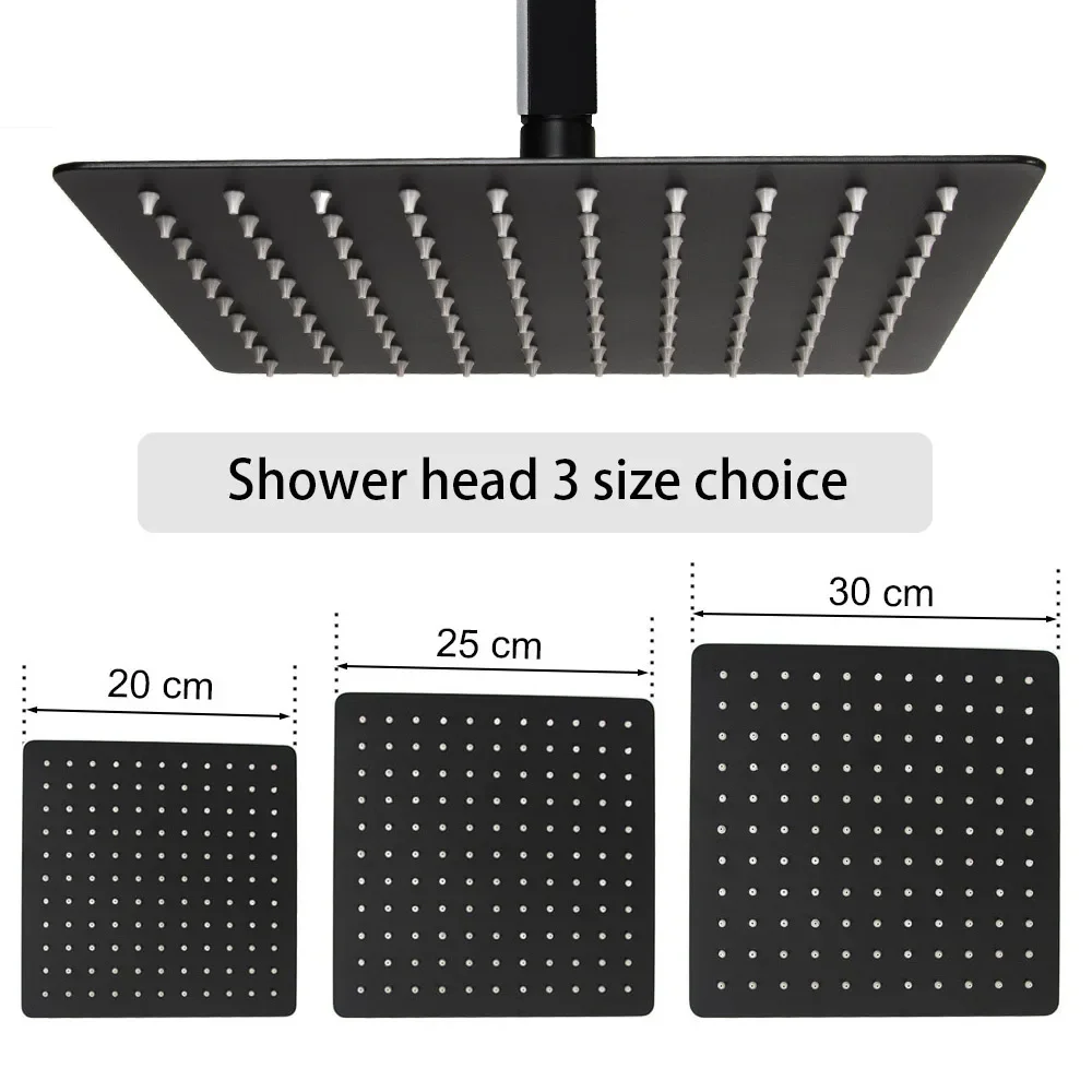 Quality Black Plated Single Handle Bath Shower Set Square Water Mixer Wall Or Ceiling Mounted Rain Shower Head 8/10/12 Inch