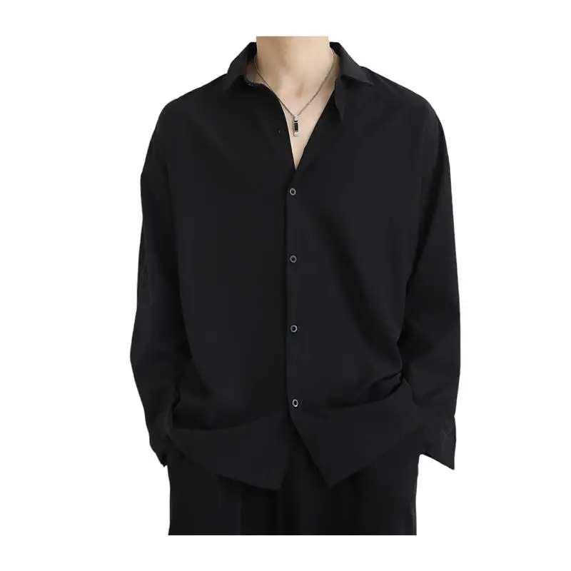 

Premium Loose Long Sve White Ice Silk Men's irt Spring Autumn Korean Sle Durable Youth Faion No Ironing Required