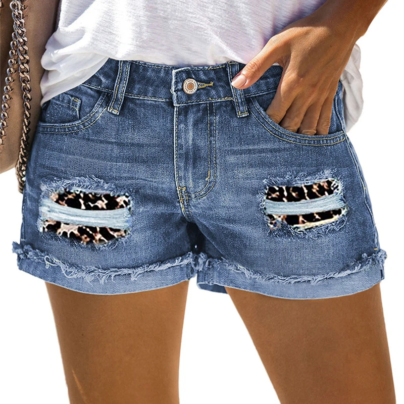 ファッションヒョウリッピング女性ジーンズショーツ夏スタイリッシュなロールアップ裾デニムホットパンツストリート生エッジ女性スーパーショートパンツ