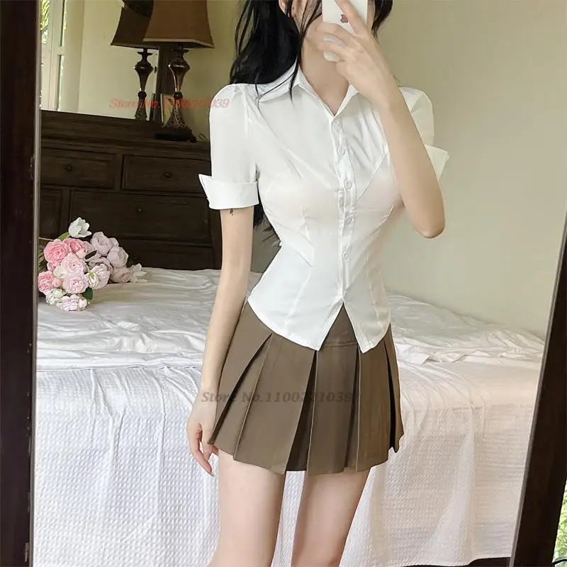 2024 hot girl jk uniforme sexy in due pezzi set stile giapponese coreano studente universitario scuola costume vestito a vita alta gonna anca set