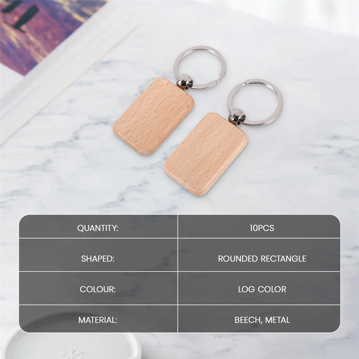 AT77 10 Pack Blank Wooden Key Chain Unfinished Wood Pendant Blanks with Keyrings for EDC Tags DIY Key Craft Supplies