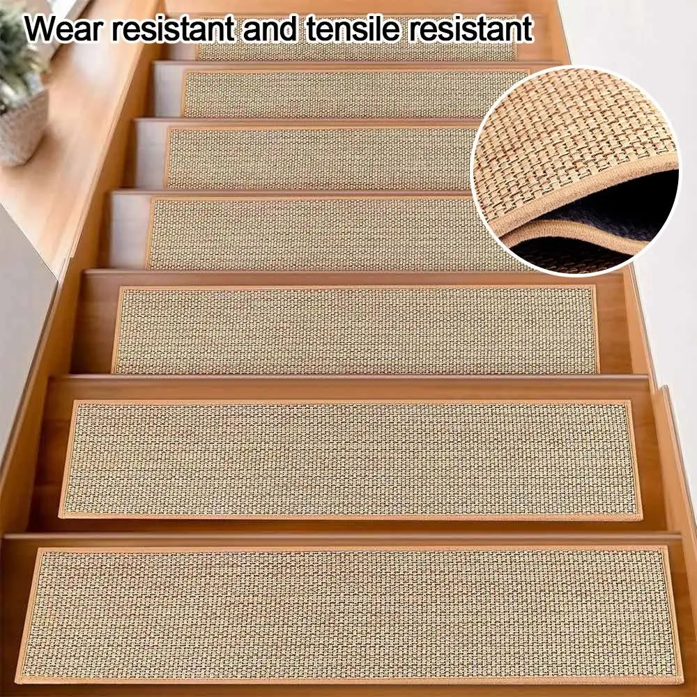 Useful Imitation Linen Stair Treads Water Absorption Non-Slip Stair Carpet Washable Noiseproof Floor Mat Kids Safe