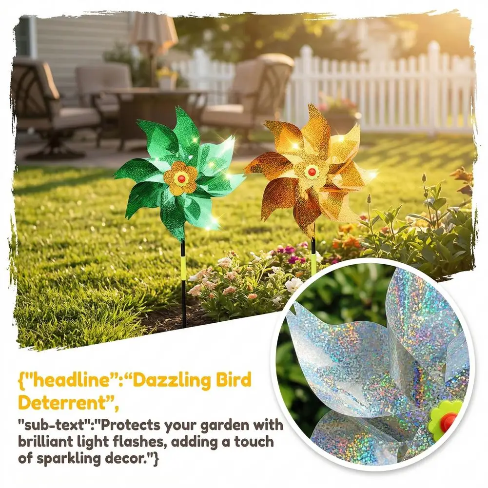 Bird Deterrent Pinwheels Reflective Wind Spinners for Garden Farm Patio Visual Bird Repellent Device Easy Installation Tool