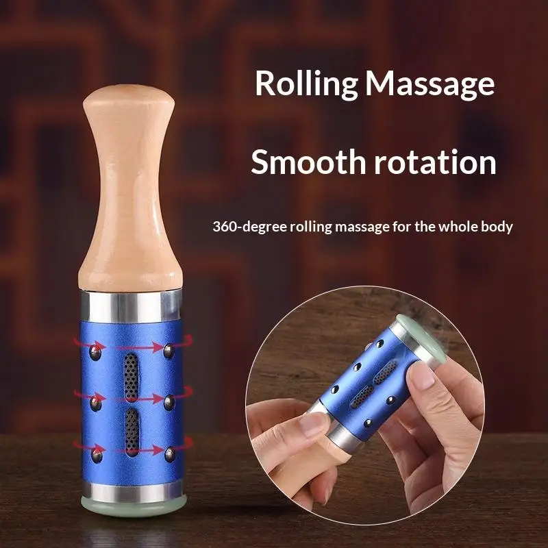 1 Set 360° Rotation Jade Moxibustion Stick Raised Point Gua Sha Massage Tool for Facial Detox Whole Body Muscle Relaxation