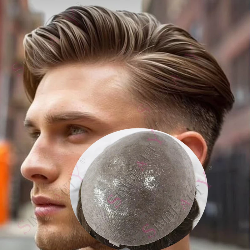 

Undetectable Super Thin Microskin 0.06mm Ash Blonde #20 Grey Men's Capillary Prosthesis 100% Human HairNatural Hairline Toupee