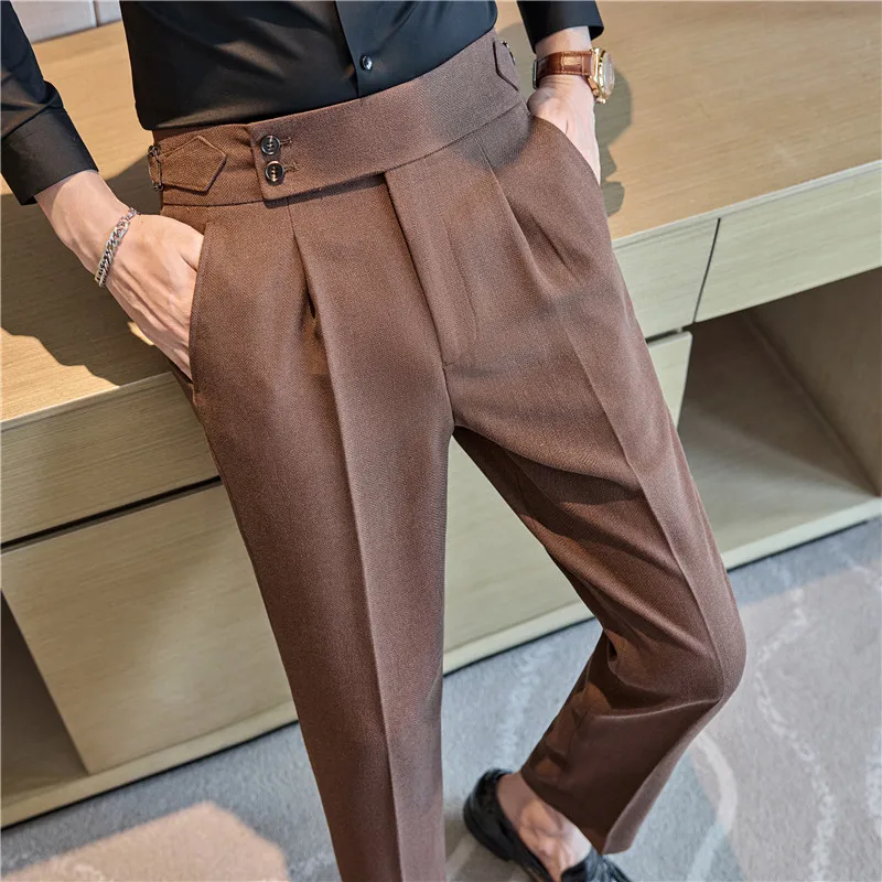 Business Casual Thick Men's Trousers Naples High Waist Casual Pants Elegant High Quality Men's Clothing.