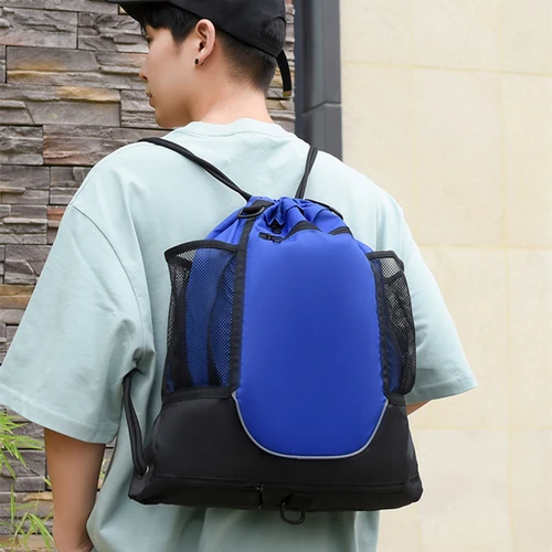 Imagen 2 del producto Mochila de baloncesto portátil, bolso de hombro multifuncional con cordón para deportes al aire libre, fútbol, voleibol, bolsa de malla de almacenamiento