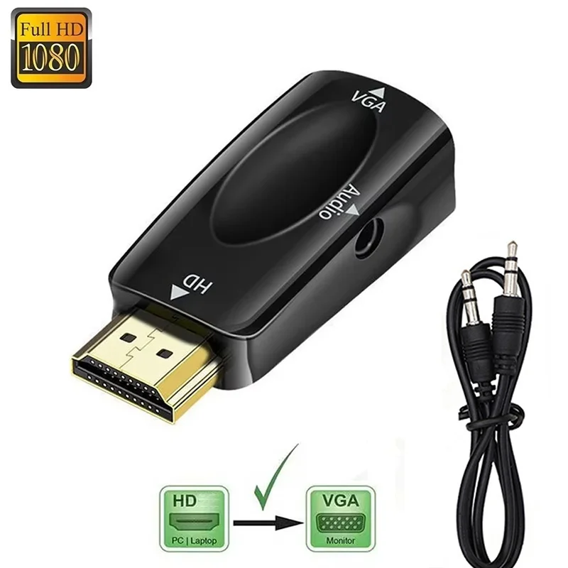 HDMI-compatible to VGA Converter HDTV to VGA Adapter With Audio 3.5mm AUX Jack 1080P Converter For PC/Laptop/Monitor/Projector