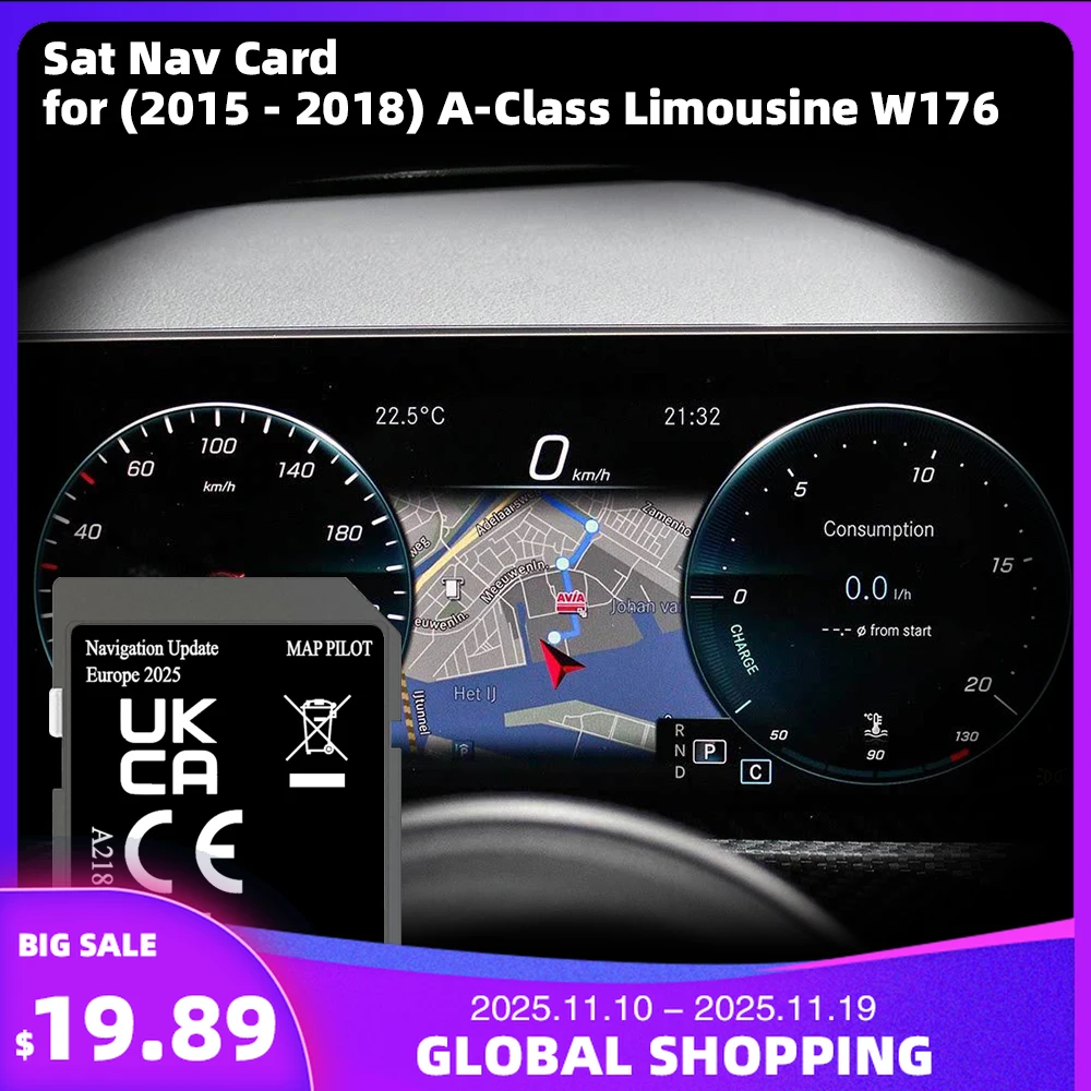 

for Mercedes A-Class W176 2014-2020 Car Sat NAV Cover France Bosnia Norman Maps GPS SD Card