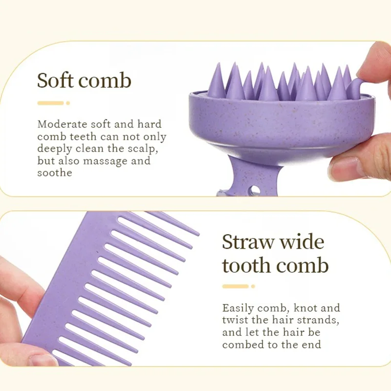 4pcs/set Wheat Straw Hair Comb Set Scalp Massage Hairbrush Shampoo Washing Brush with Wide Teeth Anti-frizz Comb Styling Tools view 4