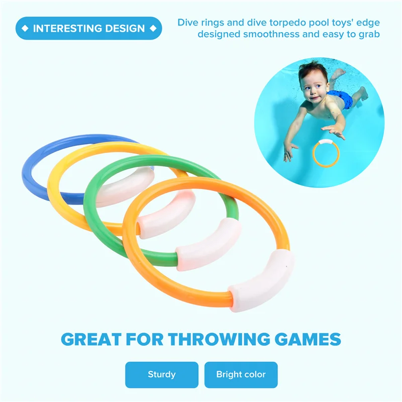 FBIL-8 قطع حلقات غوص لحمام السباحة تحت الماء، مجموعة هدايا طقطقات رمي الطوربيد للأطفال. تدريب الغوص لـ Le