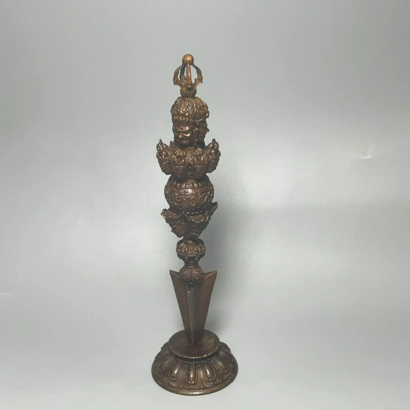 Retro Bronze Tibetan Buddha Statue Nepal Evil-proof Puba Pestle Vajra Desktop Home Living Room Decorations with Base