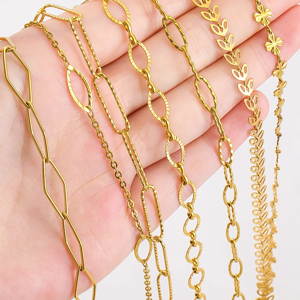 1Meter Stainless Steel Geometric Cutouts Oval Flower Trend Link Chain DIY Chain for Women Party Necklace Jewelry Making Supplies