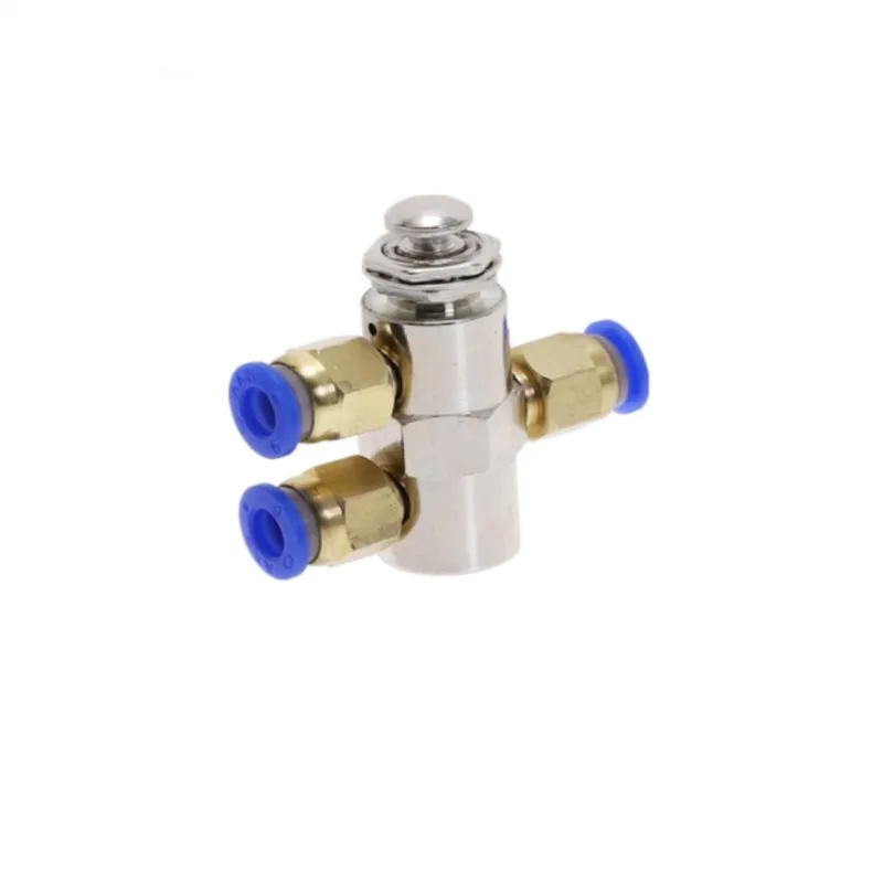 Exhaust valve 2 Position 5 Way ON/OFF M5 Thread Push button Switch TAC-4P Air Pneumatic Mechanical Valve w Fiittings