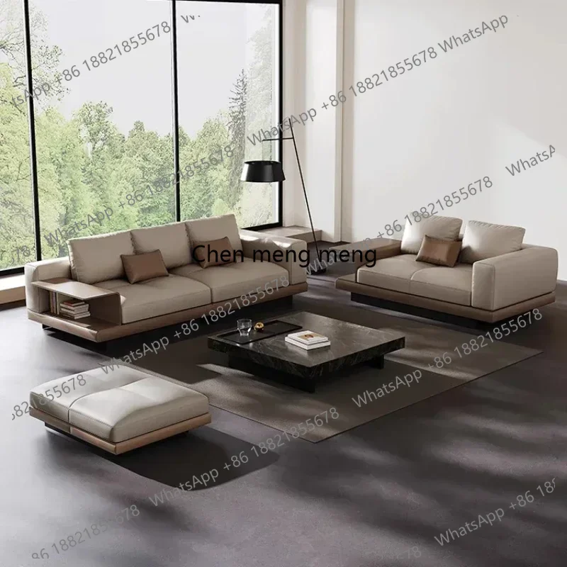 

Living Room Light Luxury Four-person Straight Row Suspended Sectional Cream Style Sofa Leather Sofa Villa Large Flat High-end
