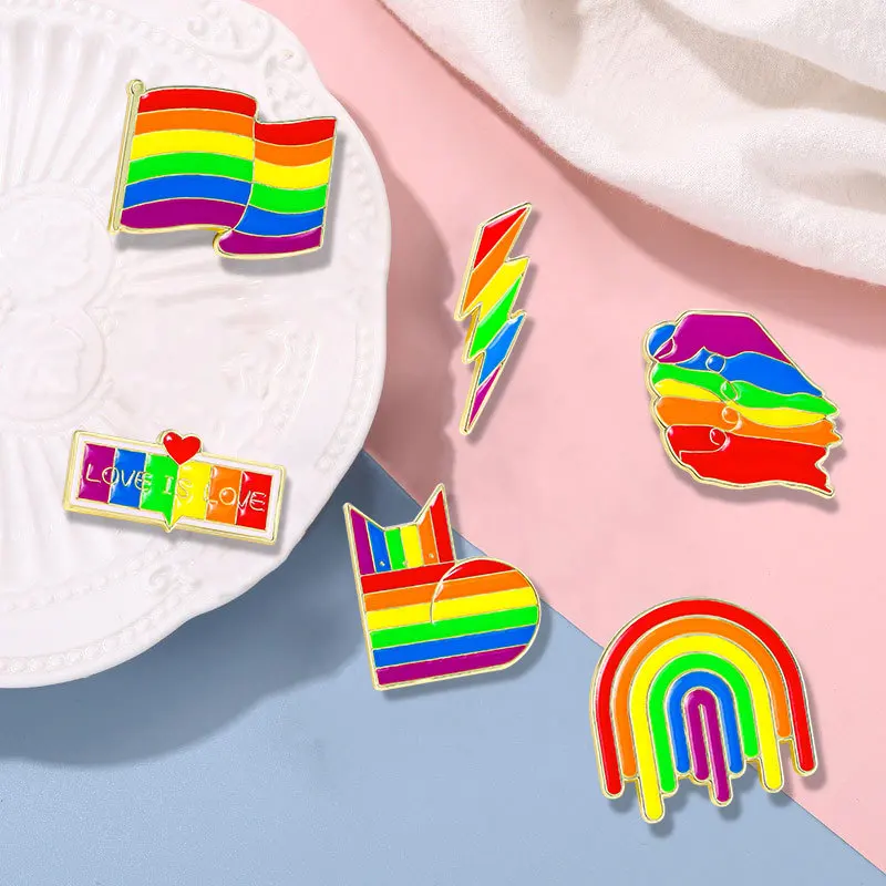 Cross border creative rainbow brooch cartoon lightning badge bag sweater pin jewelry flag cat love badge