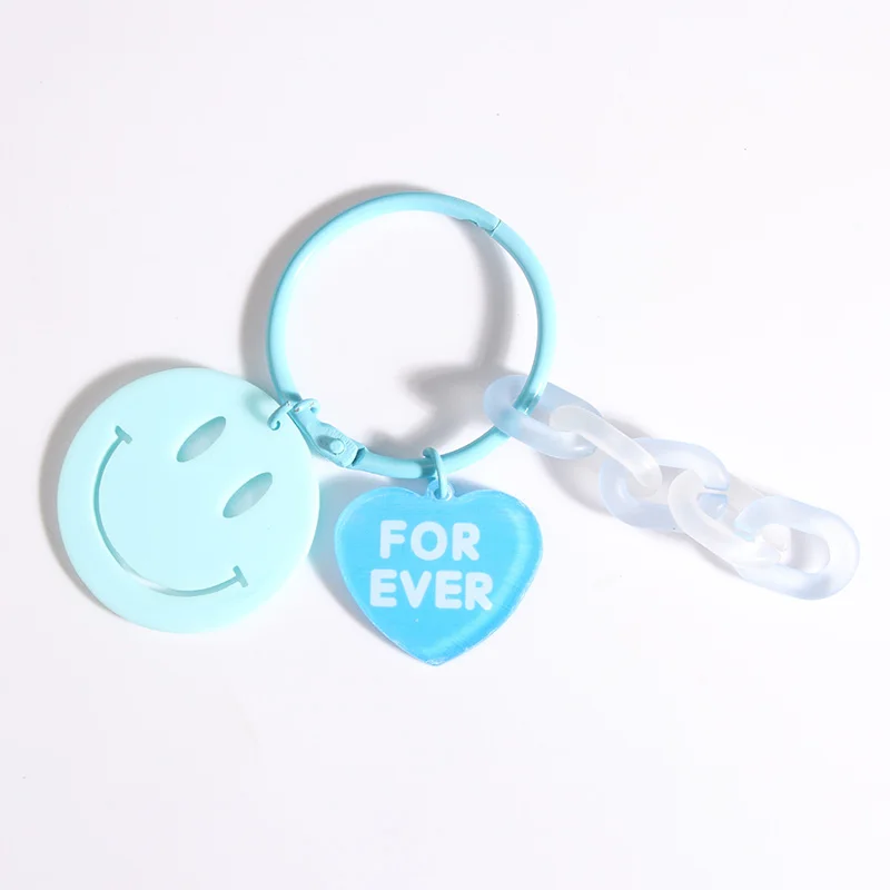 Lovely Acrylic Keychains Blue Smile Face Forever Heart Key Rings Friendship For Women Men Good Gift DIY Jewelry