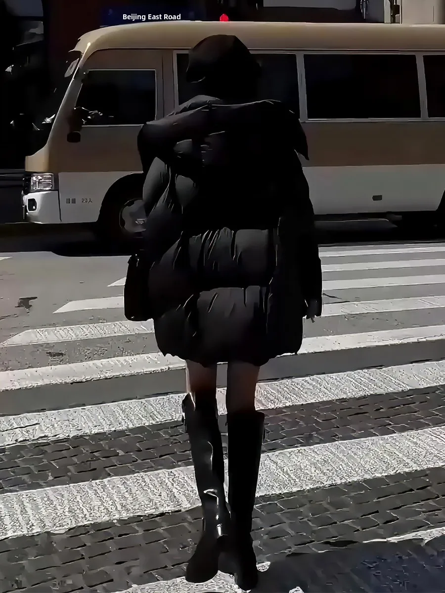 블라 럭셔리 듀 다운 자켓 여성용 중간 길이 코트 겨울 신상 슬레 패셔너블 캐주얼 루즈핏 롱 슬리브 지퍼