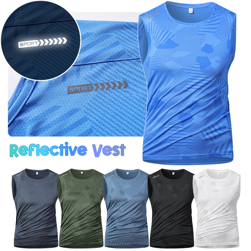 Man Running Reflective Vest Summer Breathable Ice Silk Fitness Sports Cycling Undershirt Quick Dry Sport High Elasticity Vest