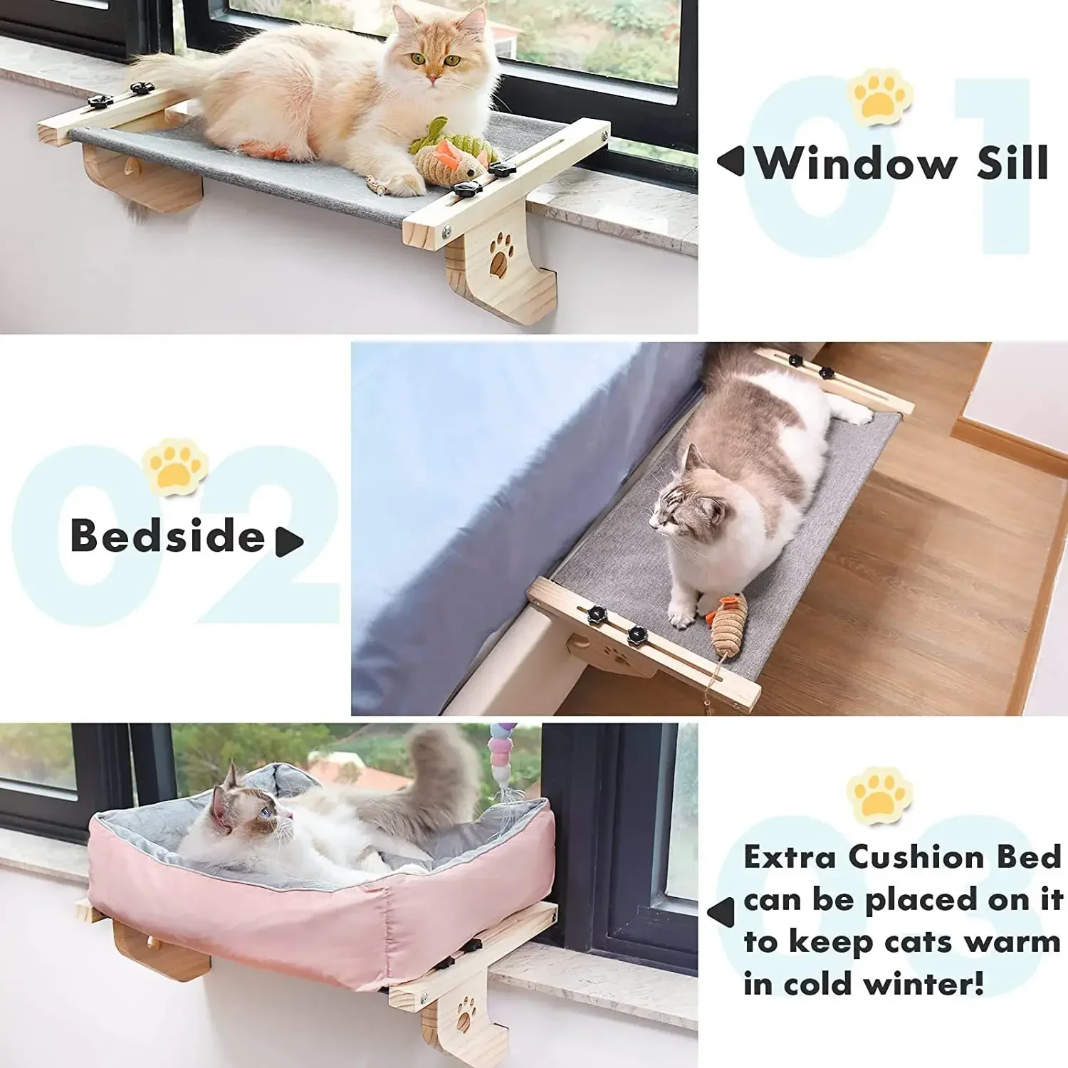 

Removable Nest Indoor Cat Hammock Balcony Portable Bedside Bed Window Assembly Wooden Hanging Pet