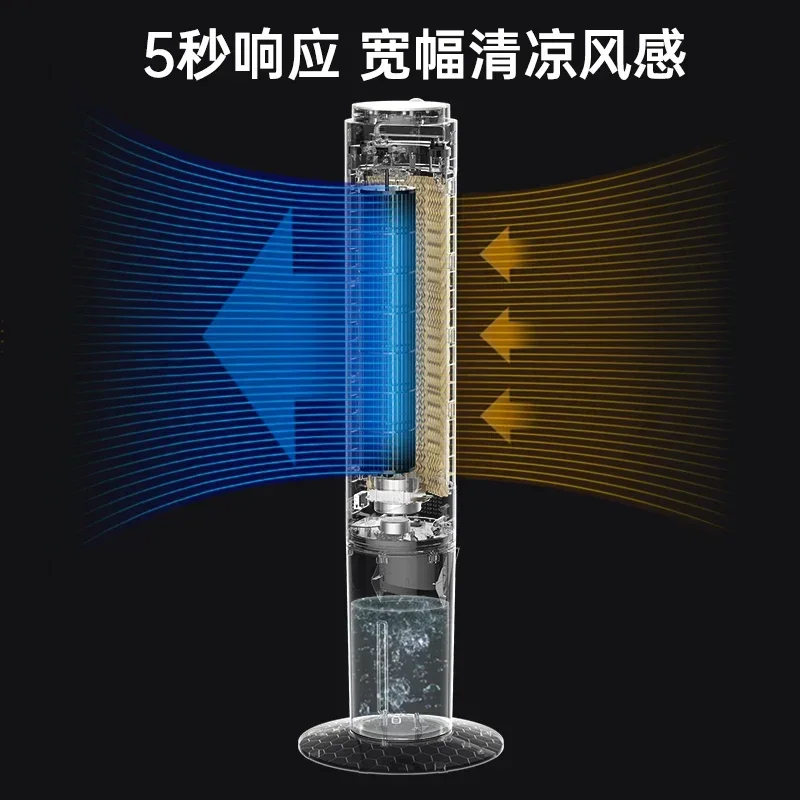Small water-cooled Cooling fan Household three-in-one dust removal and humidification refrigeration Bedroom bladeless tower fan