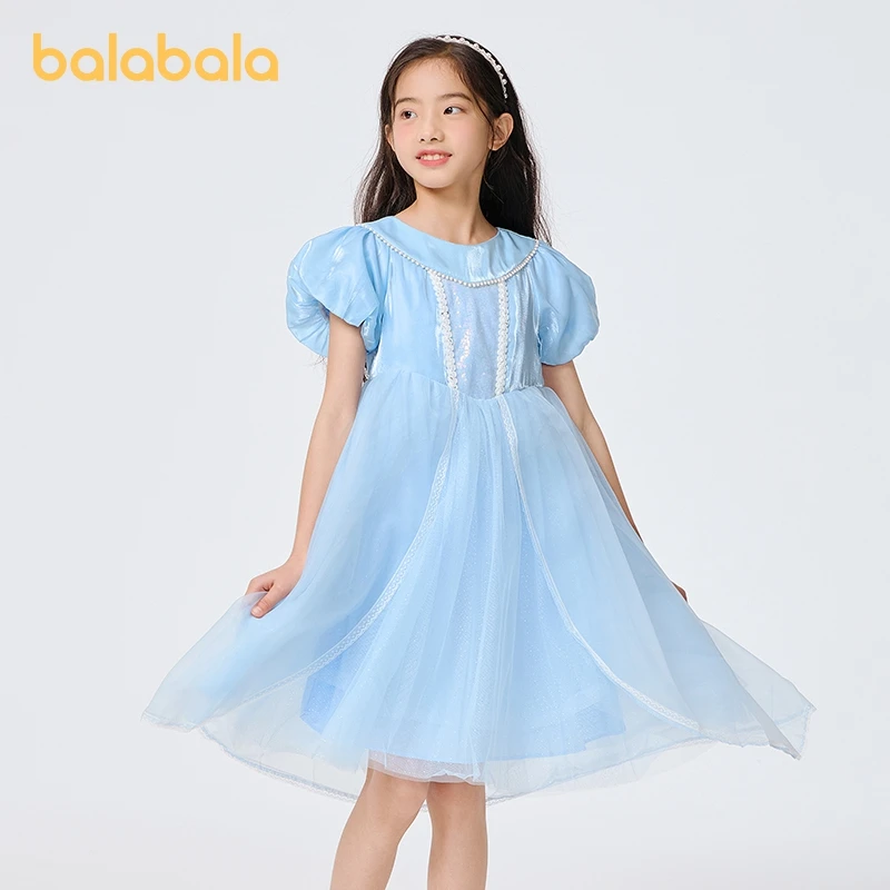 Balabala  Dress Girls Big Kids and Little Kids Princess Dress Girls 2024 Summer New Style Chiffon Mesh Stylish and Sweet