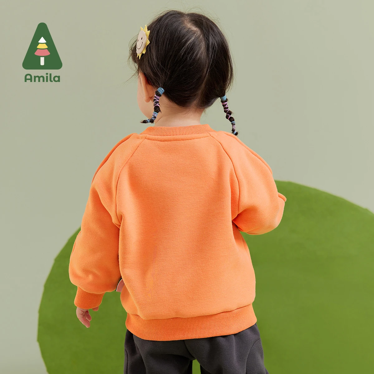 Amila Baby Girl Hoodie 2024 Winter New Multicolour Round Neck Soft Cartoon Pattern Warm Baby Clothing