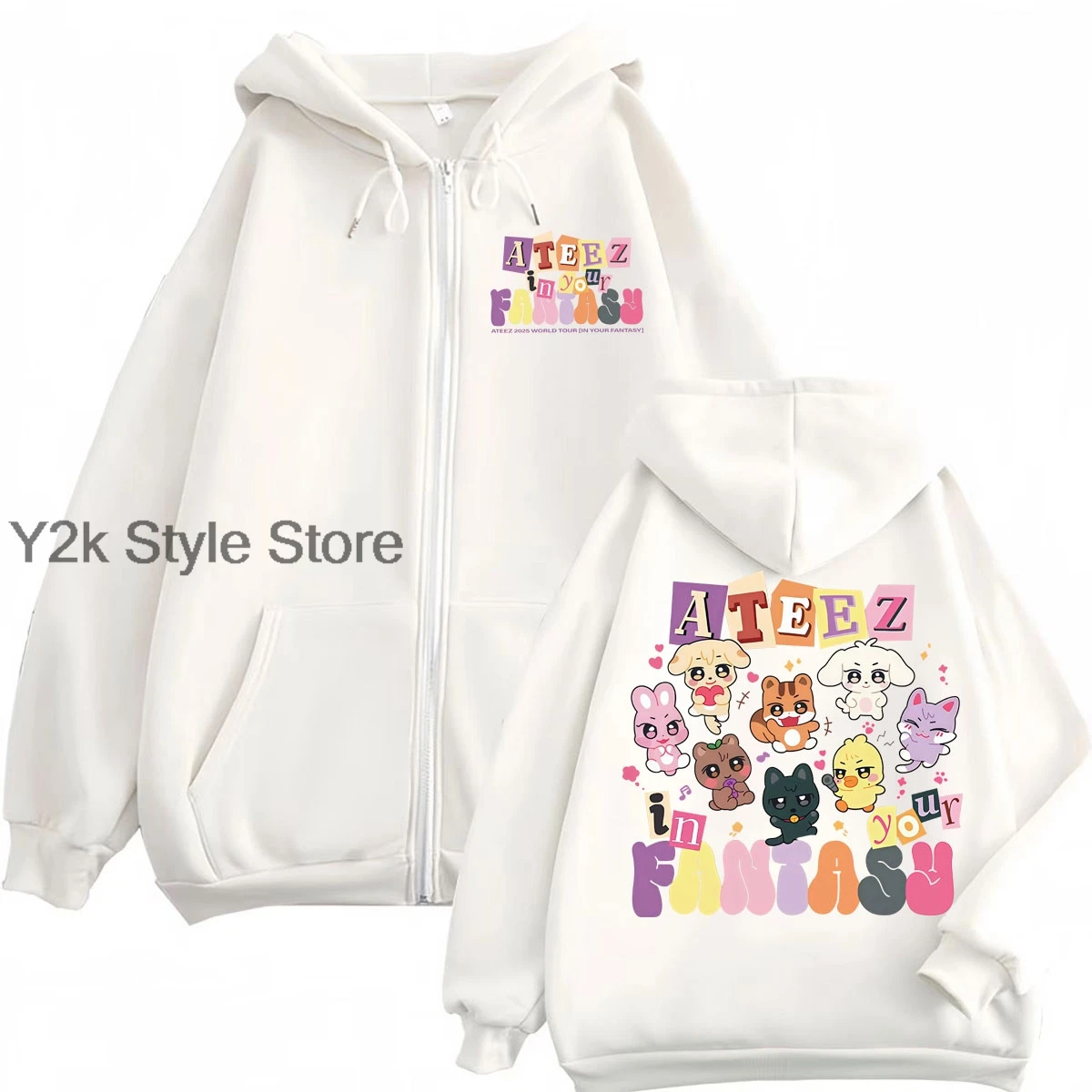 World Tour 2025 Zip Up Sweatshirt Kpop ATEEZ Cartoon Graphic Zipper Hoodie in Your Fantasy  Men Women Hip Hop Fashion Pullovers