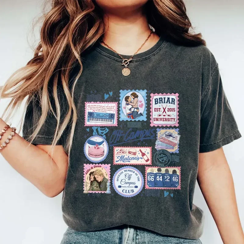 Off Campus Hockey Stamps T Shirt Women Men Briar University TShirt Hockey Romance Series Graham 44 Reading Lover Clothes