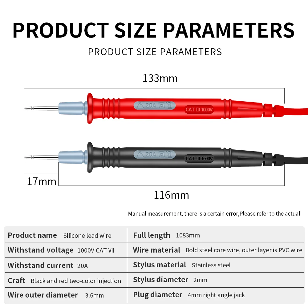 Universal Multi Meter Measuring Probes Pen Soft-silicone-wire Needle-tip With Alligator Clip Multimeter Probe Test Lead Wire