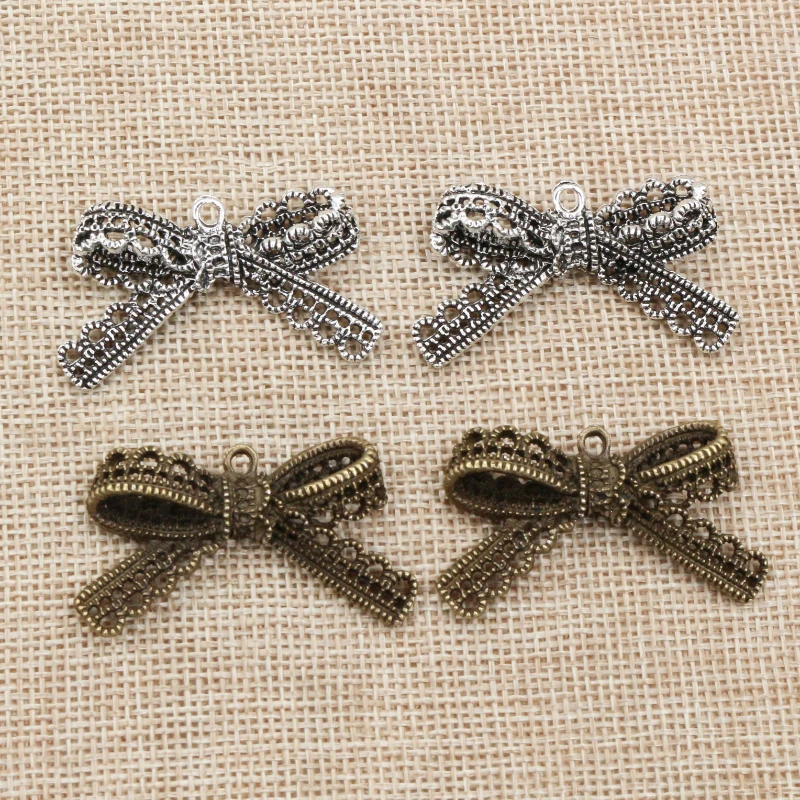 4pcs 44x23mm Antique Bronze Plated Bow Tie Handmade Charms Pendant:DIY for bracelet necklace