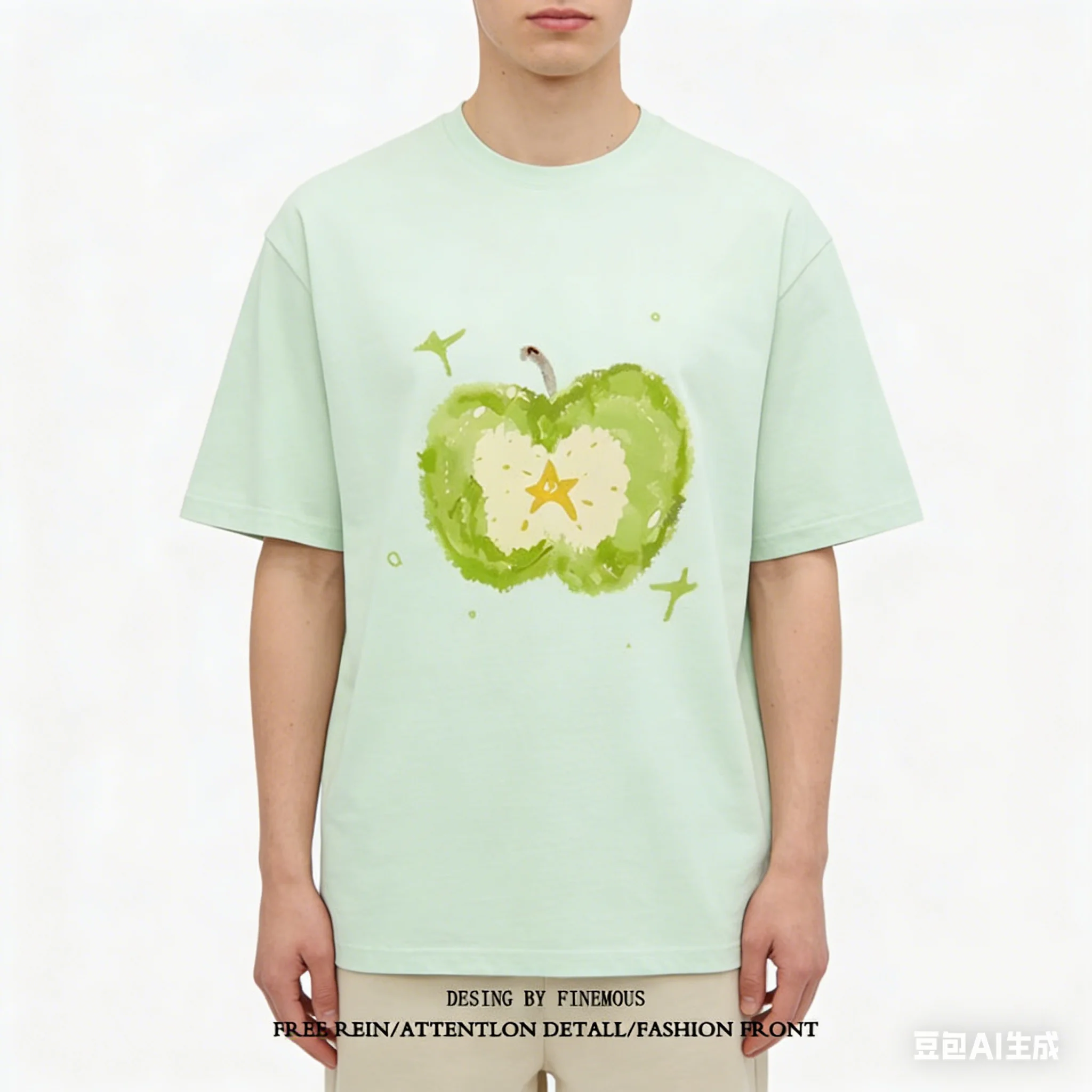 Camiseta con estampado de manzana verde para parejas, dulce y linda | Camiseta de Manga Corta con Cuello Redondo 100% Algodón | Top con estampado gráfico de frutas Star Core