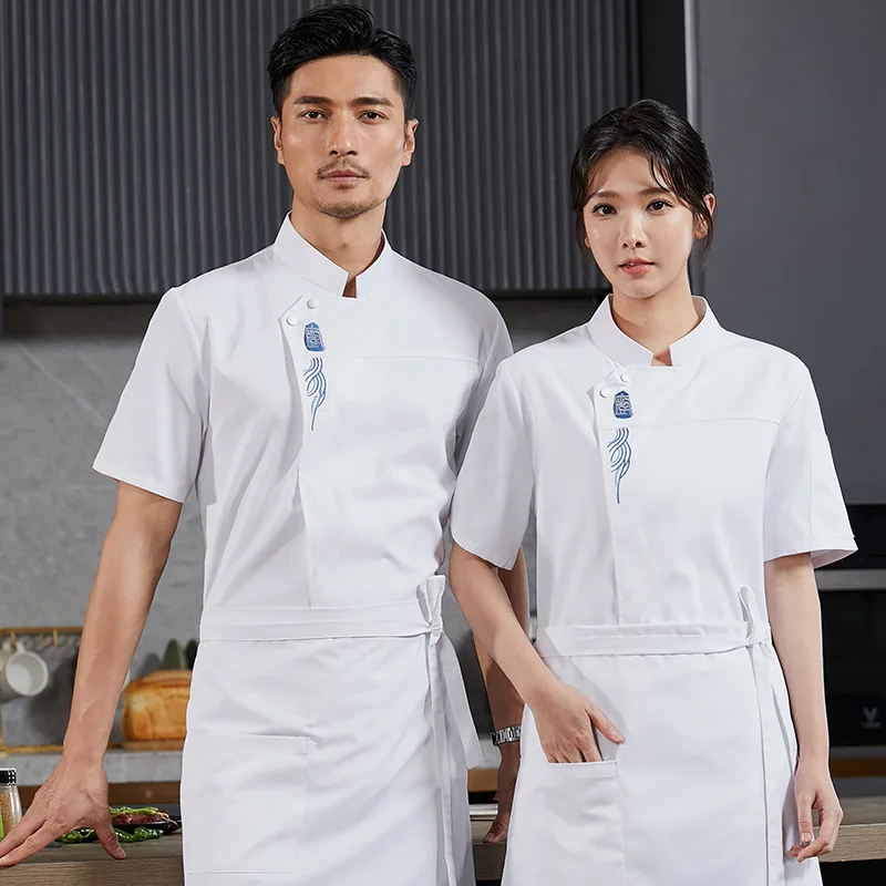 Hotel restaurante cozinha trabalho uniforme manga curta chef jaqueta padaria pastelaria chef verão branco casaco de cozinha