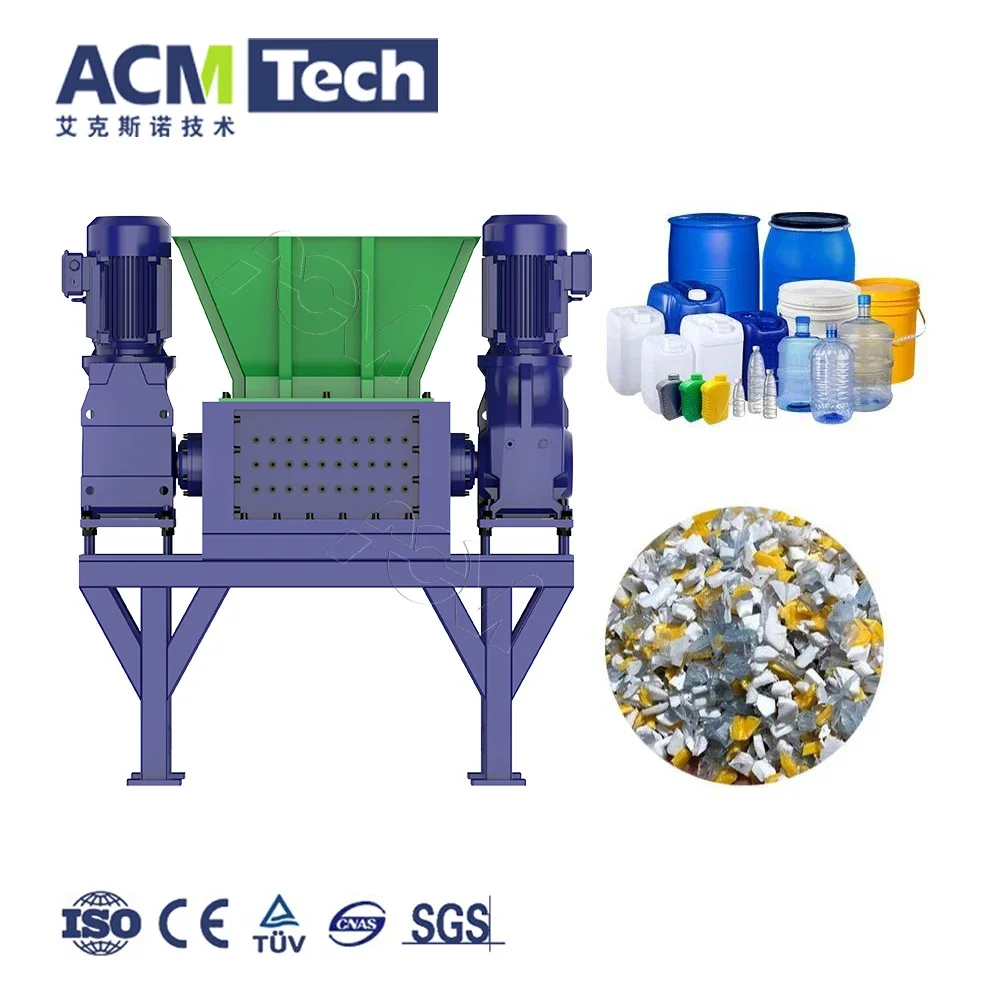 300 Series Double Shaft Plastic Shredder 100-500kg/hr PET bottles paint buckets Machine