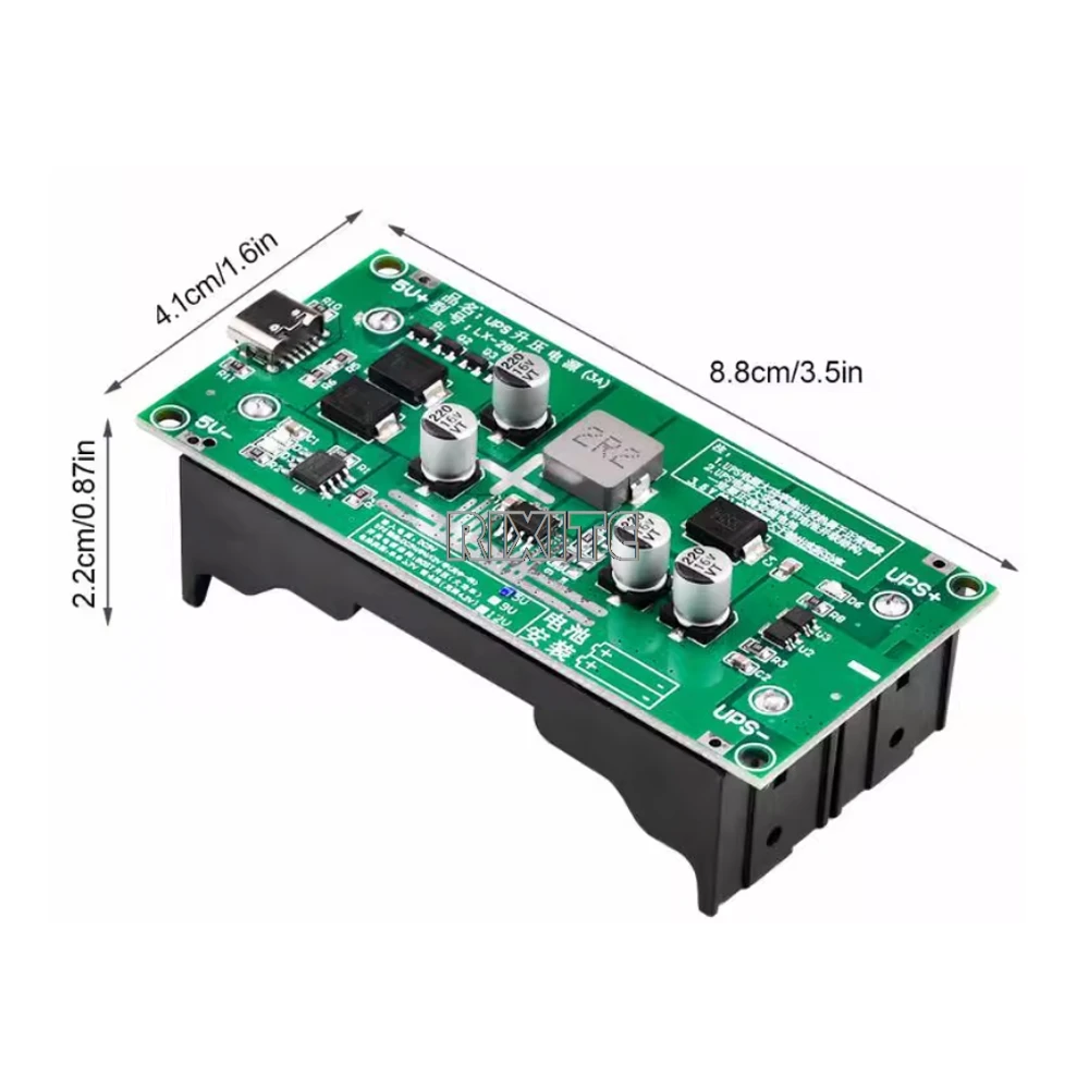 Type-C 15W 3A Fast Charge UPS Power Supply / 18650 Lithium Battery Charger Module DC-DC Step Up Booster Converter 5V 9V 12V